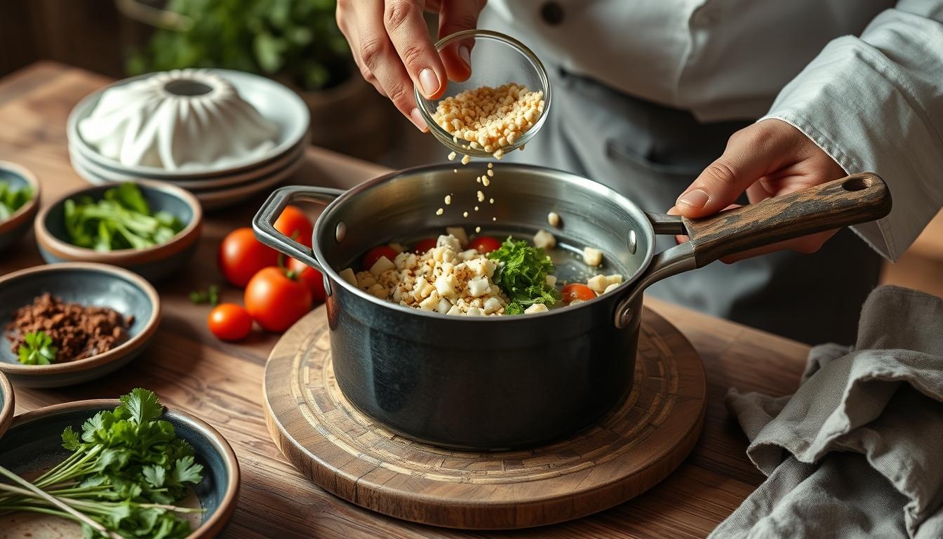 Measured baking ingredients prepared on a counter